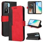 For vivo Y76 5G/Y76S Stitching-Color Horizontal Flip Leather Case(Red)