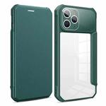 For iPhone 11 Pro Max Magnetic Flip Leather Phone Case (Dark Green)