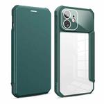 For iPhone 12 Magnetic Flip Leather Phone Case(Dark Green)