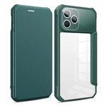 For iPhone 13 Pro Magnetic Flip Leather Phone Case (Dark Green)