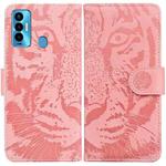 For Tecno Camon 18i Tiger Embossing Pattern Horizontal Flip Leather Phone Case(Pink)