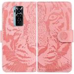 For Tecno Phantom X Tiger Embossing Pattern Horizontal Flip Leather Phone Case(Pink)