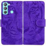 For Tecno Pop 5 LTE BD4 Tiger Embossing Pattern Horizontal Flip Leather Phone Case(Purple)