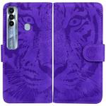 For Tecno Spark 7 Pro Tiger Embossing Pattern Horizontal Flip Leather Phone Case(Purple)