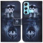 For Infinix Hot 11 X662 Coloured Drawing Leather Phone Case(Wolf and Dog)