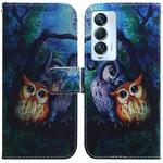 For Tecno Camon 18 Premier Coloured Drawing Leather Phone Case(Oil Painting Owl)