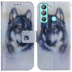 For Tecno Pop 5 LTE BD4 Coloured Drawing Leather Phone Case(White Wolf)