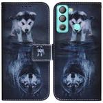 For Tecno Pop 5 LTE BD4 Coloured Drawing Leather Phone Case(Wolf and Dog)