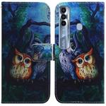 For Tecno Spark 7 Pro Coloured Drawing Leather Phone Case(Oil Painting Owl)