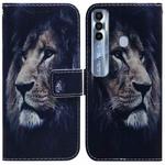 For Tecno Spark 7 Pro Coloured Drawing Leather Phone Case(Lion)
