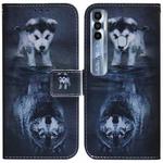 For Tecno Spark 7 Pro Coloured Drawing Leather Phone Case(Wolf and Dog)