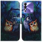 For Tecno Spark 8 / 8T Coloured Drawing Leather Phone Case(Oil Painting Owl)