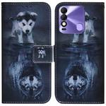 For Tecno Spark 8 / 8T Coloured Drawing Leather Phone Case(Wolf and Dog)