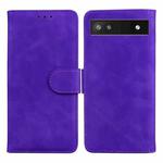 For Google Pixel 6a Skin Feel Pure Color Flip Leather Phone Case(Purple)