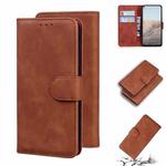 For Google Pixel 5a Skin Feel Pure Color Flip Leather Phone Case(Brown)