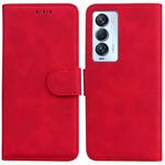 For Tecno Camon 18 Premier Skin Feel Pure Color Flip Leather Phone Case(Red)