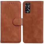 For Tecno Pova 2 Skin Feel Pure Color Flip Leather Phone Case(Brown)