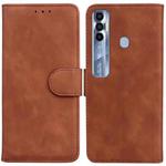 For Tecno Spark 7 Pro Skin Feel Pure Color Flip Leather Phone Case(Brown)