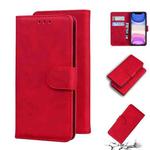 For iPhone 11 Skin Feel Pure Color Flip Leather Phone Case (Red)