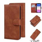 For iPhone 11 Skin Feel Pure Color Flip Leather Phone Case (Brown)