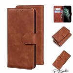 For iPhone 11 Pro Max Skin Feel Pure Color Flip Leather Phone Case (Brown)