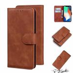 For iPhone X / XS Skin Feel Pure Color Flip Leather Phone Case(Brown)