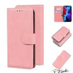 For iPhone 12 Skin Feel Pure Color Flip Leather Phone Case(Pink)