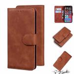 For iPhone 12 Pro Skin Feel Pure Color Flip Leather Phone Case(Brown)