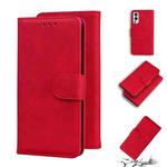 For OnePlus Nord 2 5G Skin Feel Pure Color Flip Leather Phone Case(Red)
