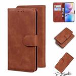 For OnePlus 8 Pro Skin Feel Pure Color Flip Leather Phone Case(Brown)