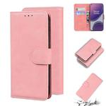 For OnePlus 8T Skin Feel Pure Color Flip Leather Phone Case(Pink)