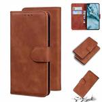 For OnePlus Nord Skin Feel Pure Color Flip Leather Phone Case(Brown)