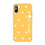 For iPhone X / XS Smiling Face Multiple Love-hearts Pattern Colorful Frosted TPU Phone Protective Case(Yellow)