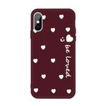 For iPhone X / XS Smiling Face Multiple Love-hearts Pattern Colorful Frosted TPU Phone Protective Case(Wine Red)