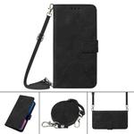 For iPhone 13 Pro Max Crossbody 3D Embossed Flip Leather Phone Case (Black)