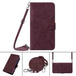 Crossbody 3D Embossed Flip Leather Phone Case For iPhone 8 Plus / 7 Plus(Wine Red)