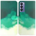 For Tecno Camon 18 / 18P Watercolor Pattern Horizontal Flip Leather Phone Case(Cyan Green)