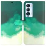 For Tecno Camon 18 Premier Watercolor Pattern Horizontal Flip Leather Phone Case(Cyan Green)