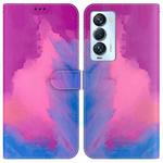 For Tecno Camon 18 Premier Watercolor Pattern Horizontal Flip Leather Phone Case(Purple Red)