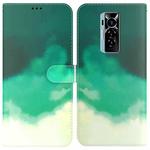 For Tecno Phantom X Watercolor Pattern Horizontal Flip Leather Phone Case(Cyan Green)