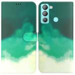 For Tecno Pop 5 LTE BD4 Watercolor Pattern Horizontal Flip Leather Phone Case(Cyan Green)