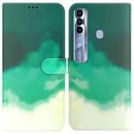 For Tecno Spark 7 Pro Watercolor Pattern Horizontal Flip Leather Phone Case(Cyan Green)