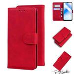 For OPPO A55 5G/A54 4G/Realme V11 5G Skin Feel Pure Color Flip Leather Phone Case(Red)