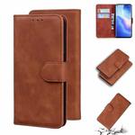 For OPPO Reno5 Pro 5G Skin Feel Pure Color Flip Leather Phone Case(Brown)