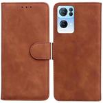 For OPPO Reno7 Pro 5G Skin Feel Pure Color Flip Leather Phone Case(Brown)