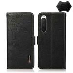 For Sony Xperia 10 IV KHAZNEH Side-Magnetic Litchi Genuine Leather RFID Phone Case(Black)