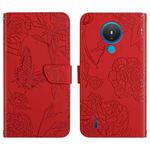 For Nokia 1.4 Skin Feel Butterfly Peony Embossed Leather Phone Case(Red)