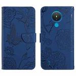 For Nokia 1.4 Skin Feel Butterfly Peony Embossed Leather Phone Case(Blue)