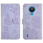 For Nokia 1.4 Skin Feel Butterfly Peony Embossed Leather Phone Case(Purple)