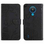 For Nokia 1.4 Skin Feel Butterfly Peony Embossed Leather Phone Case(Black)